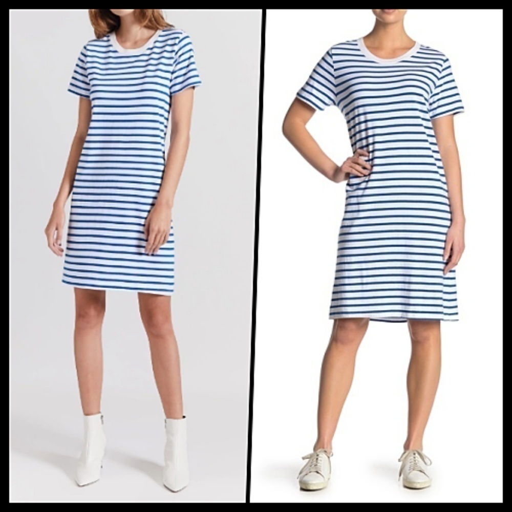 current/elliott Short Sleeve White Blue Striped T-Shirt Dress NWT